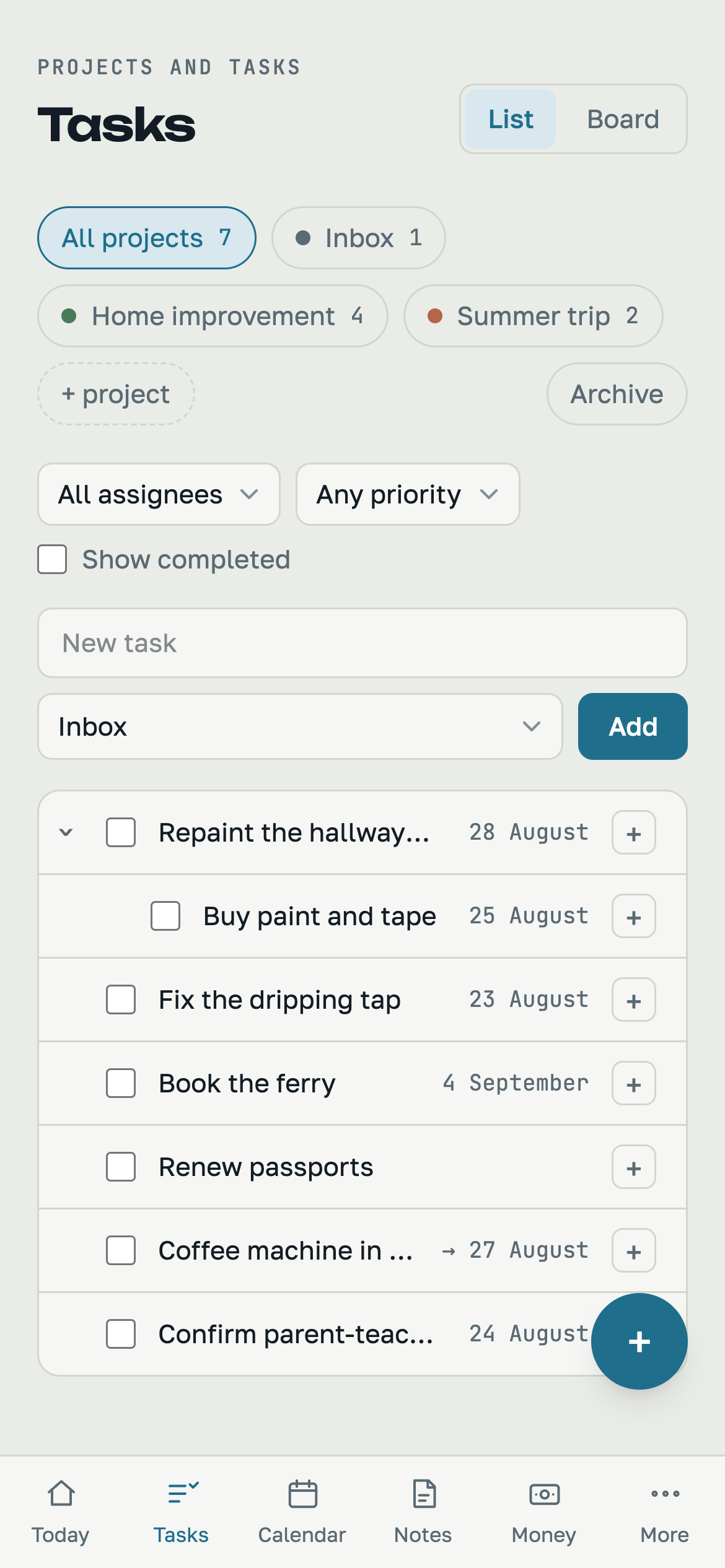 Tasks on a phone